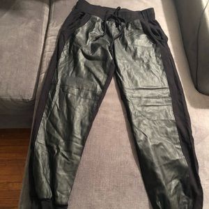 Cropped vegan leather sweatpants with draw string
